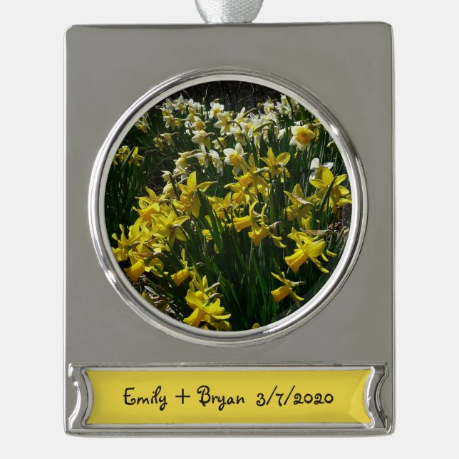 Gelbe und weiße Kleidung Frühlingsblumen Banner-Ornament Silber (Vorderseite)