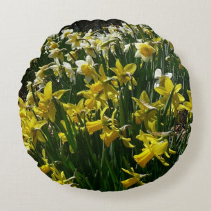 Gelbe und weiße Kleidung Frühlingsblumen Rundes Kissen