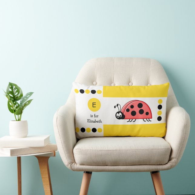 Gelbe und weiße Ladybird-Kinder-Monogramm Lendenkissen (Stuhl )