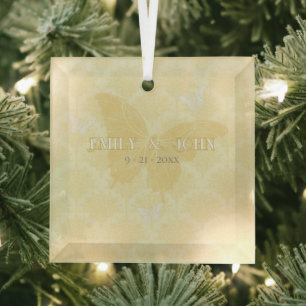 Gelbe und Weiße Land Schmetterlinge Hochzeit Ornament Aus Glas