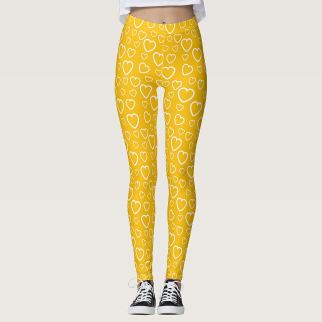 Gelbe und weiße Liebe Herzmuster Leggings (Vorderseite)