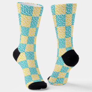 Gelbe und weiße Liebe in Türkis Socken