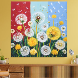 Gelbe und weiße Löwenzahnblüten Leinwanddruck