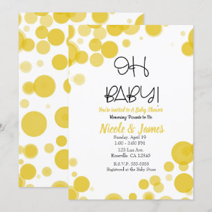 Gelbe und weiße Polka Dot Blasen OH BABY Dusche Einladung