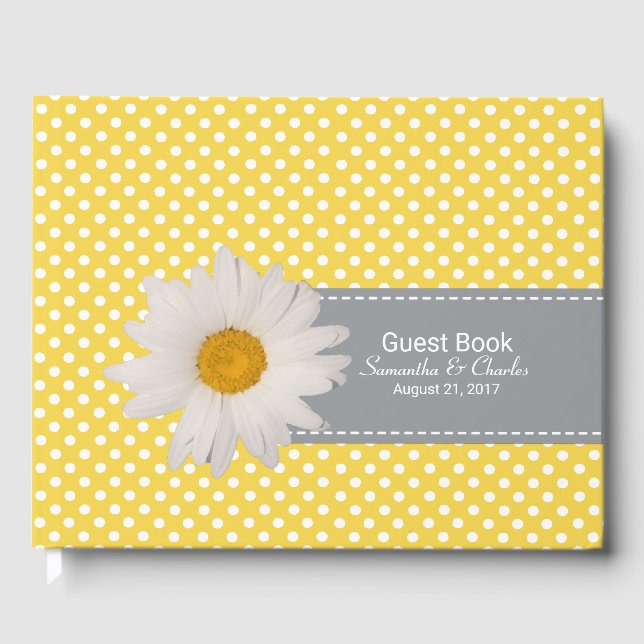 Gelbe und weiße Polka Dots Hochzeitengängerbuch Gästebuch (Vorderseite)