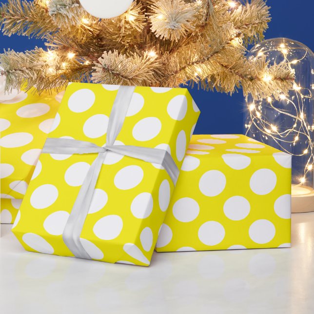 Gelbe und weiße Polka-Punkte Geschenkpapier (Feiertage)
