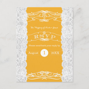 Gelbe und weiße Spitze elegante Hochzeits-RSVP-Kar Einladungspostkarte