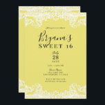 Gelbe und weiße Spitzen Elegant Sweet 16 Party Einladung<br><div class="desc">Anpassen für jedes Ereignis</div>