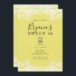 Gelbe und weiße Spitzen Elegant Sweet 16 Party Einladung<br><div class="desc">Anpassen für jedes Ereignis</div>