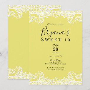 Gelbe und weiße Spitzen Elegant Sweet 16 Party Einladung