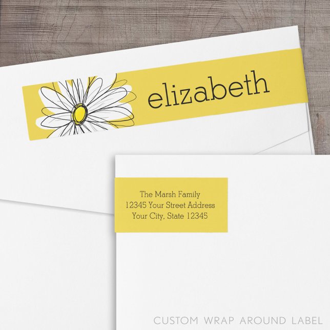 Gelbe und weiße weiße, weißliche Daisy mit benutze (Custom Return Address Label with Wrap Around Feature)