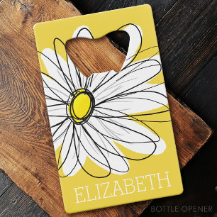 Gelbe und weiße weiße, weißliche Daisy mit benutze Geldbeutel Flaschenöffner