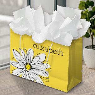 Gelbe und weiße weiße, weißliche Daisy mit benutze Große Geschenktüte