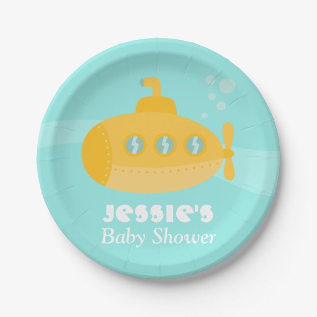 Gelbe UnterwasserunterwasserBabyparty-Versorgungen Pappteller (Vorderseite)