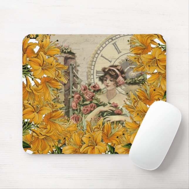 Gelbe Viktorianische Frauenmäuse Pad! Mousepad (Mit Mouse)