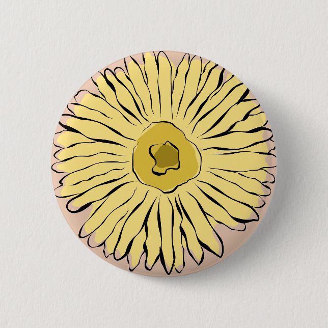 Gelbe Vintage abstrakte Sonnenblume Button (Vorderseite)