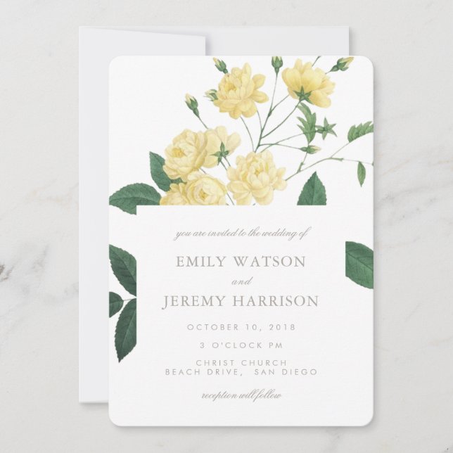 Gelbe Vintage Blume Blüten Hochzeitseinladung Einladung (Vorderseite)