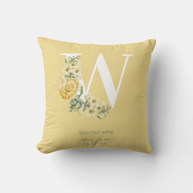Gelbe Vintage Blume Erstgeburtenstaten Kissen (Vorderseite)