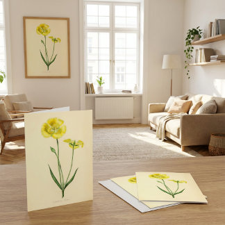 Gelbe Vintage-Blumenillustration Karte