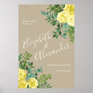 Gelbe Vintage Rose Elegante Hochzeit Poster