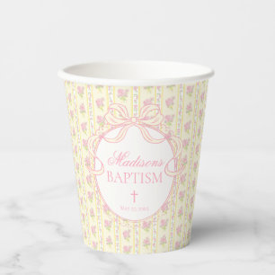 Gelbe Vintage-verschlungene Florale Taufe Pappbecher
