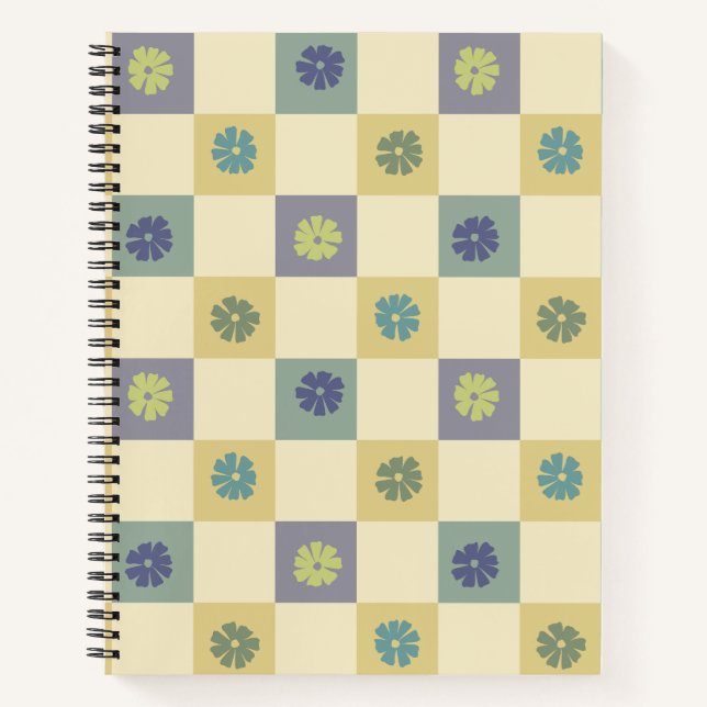 Gelbe violette Blume Karos Notizbuch (Vorderseite)