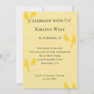 Gelbe Vögel auf einem Draht Einladung