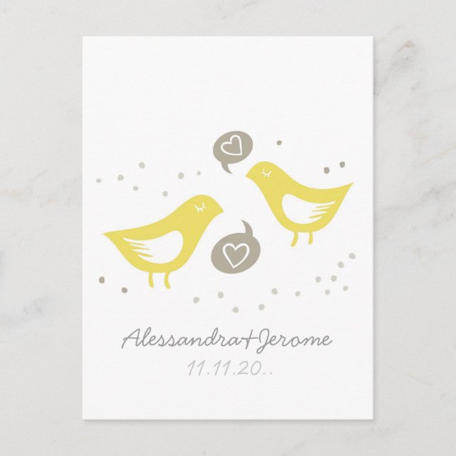 Gelbe Vögel, die sprechen, verließ eine Note Hinweiskarte (Vorderseite)