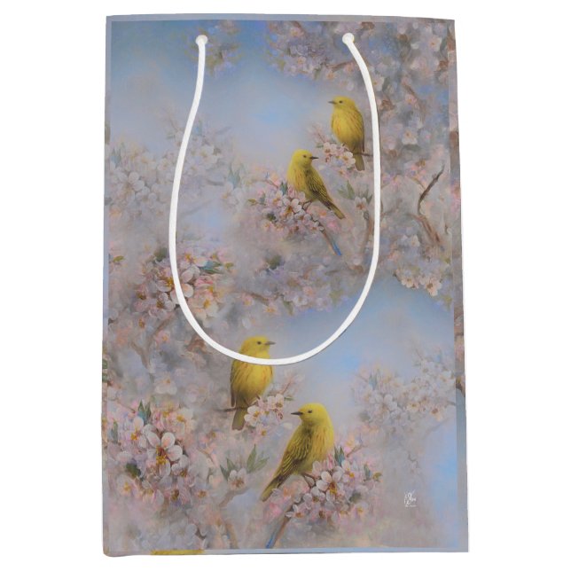 Gelbe Vögel - Geschenktasche - mittel Mittlere Geschenktüte (Vorderseite)