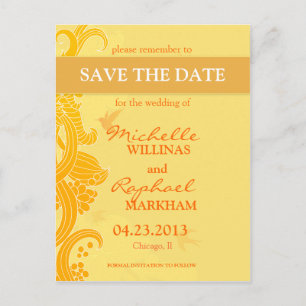 Gelbe Vögel Hochzeit Save the Date Ankündigungspostkarte