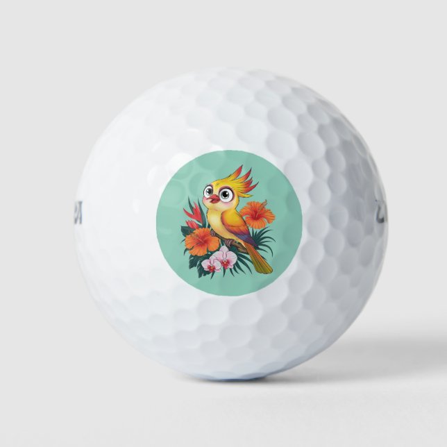 Gelbe Vögel mit Blume Golfball (Vorderseite)