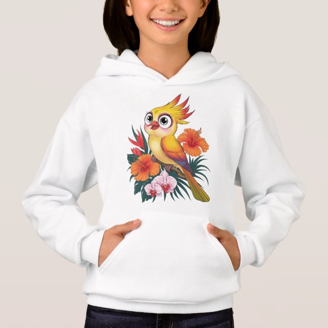 Gelbe Vögel mit Blume Hoodie (Vorderseite)
