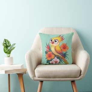 Gelbe Vögel mit Blume Kissen