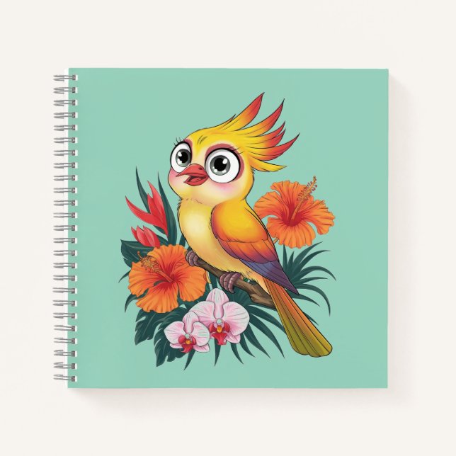 Gelbe Vögel mit Blume Notizbuch (Vorderseite)