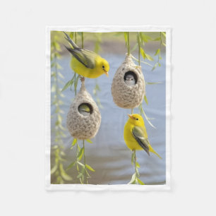 Gelbe Vögel und hängende Nester Naturszene Blanke Fleecedecke