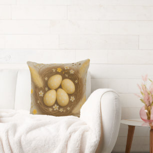 Gelbe Vogelnest mit Baby Eggs Blume Federn Kissen