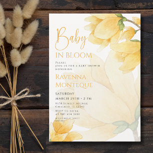 Gelbe vornehme Magnolie Baby in Blüte Babyparty Einladung