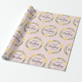Gelbe W/C-Blume - Namen und Datum Rosa Hochzeit Geschenkpapier