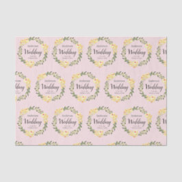 Gelbe W/C-Blume - Namen und Datum Rosa Hochzeit Seidenpapier