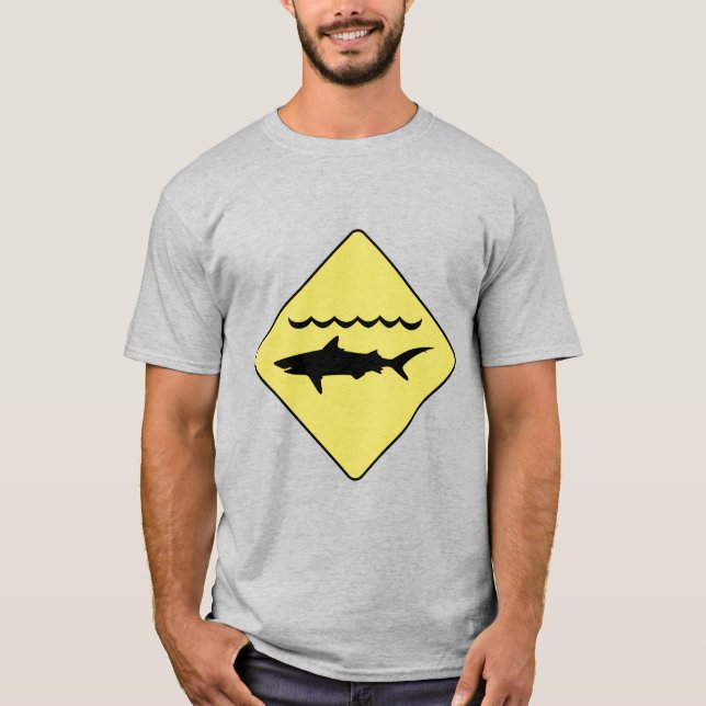 Gelbe 'Warn-Hai'-Schilder T-Shirt (Vorderseite)