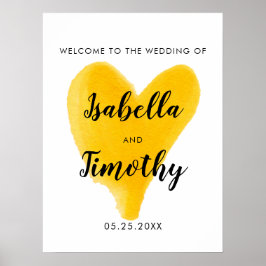 Gelbe Wasserfarbe Begrüßung Hochzeitsschrift Poster