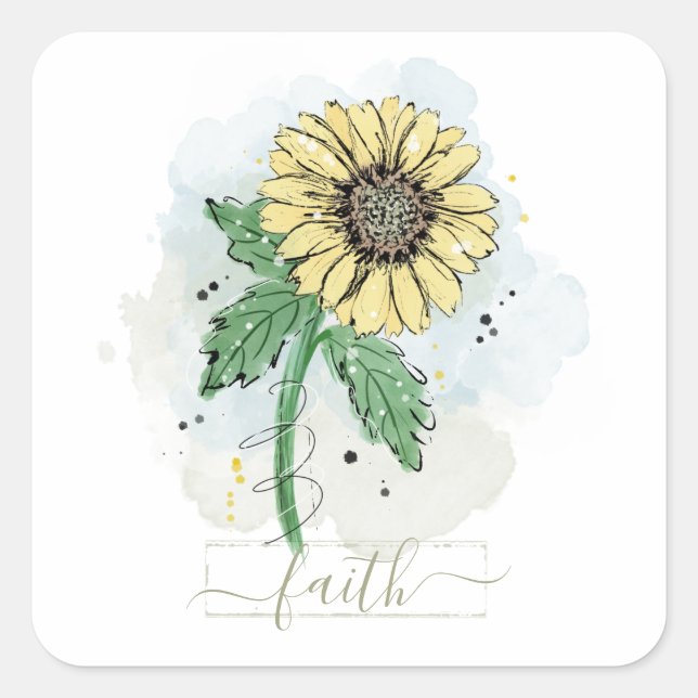 Gelbe Wasserfarbe Blume Glaube Quadratischer Aufkleber (Vorderseite)