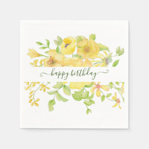 Gelbe Wasserfarbe floral personalisiert   Serviette