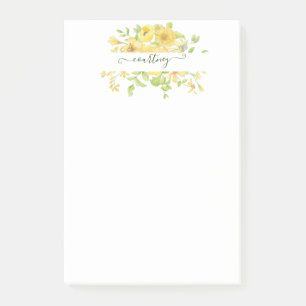 Gelbe Wasserfarbe florale personalisiert Post-it Klebezettel