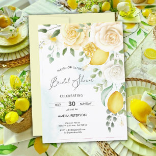 Gelbe Wasserfarbe Rose und ZitronenBrautparty Einladung