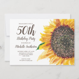 Gelbe Wasserfarbe Sonnenblume 50. Geburtstag Fraue Einladung