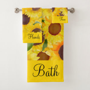 Gelbe Wasserfarbe Sonnenblumen Badhandtuch Set