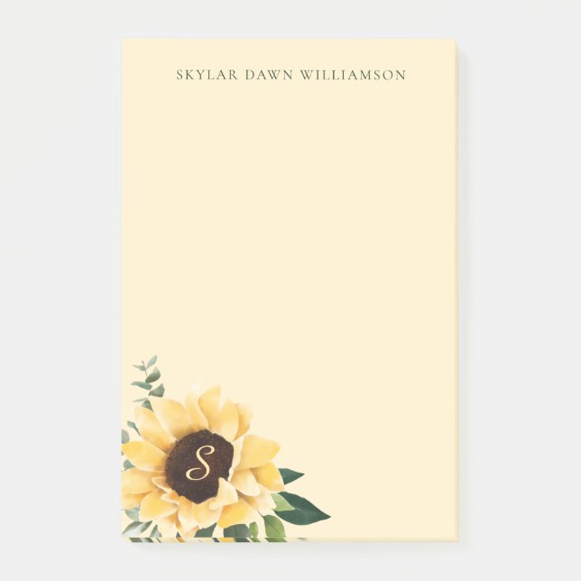 Gelbe Wasserfarbe Sonnenblumen und Wildblume Bohem Post-it Klebezettel (Vorderseite)