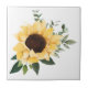 Gelbe Wasserfarben Sonnenblumen und Wildblume-Desi Fliese (Vorderseite)