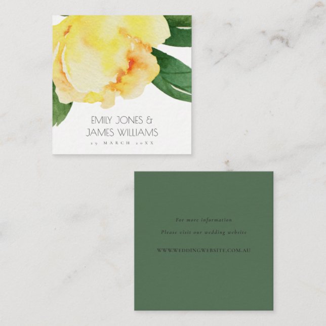 GELBE WASSERFARBENFLORALE PERSONALISIERTE WEICHUNG QUADRATISCHE VISITENKARTE (Vorne/Hinten)